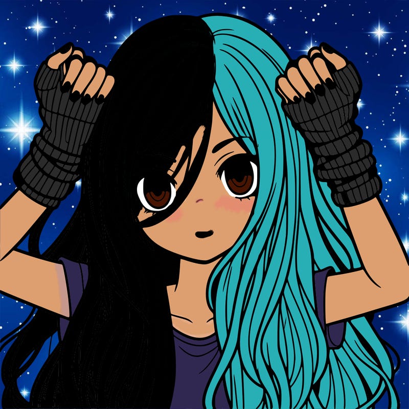 long haired girl with fingerless gloves