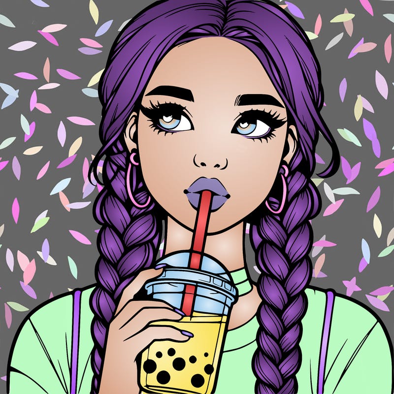 realistic girl with braided hair drinking boba