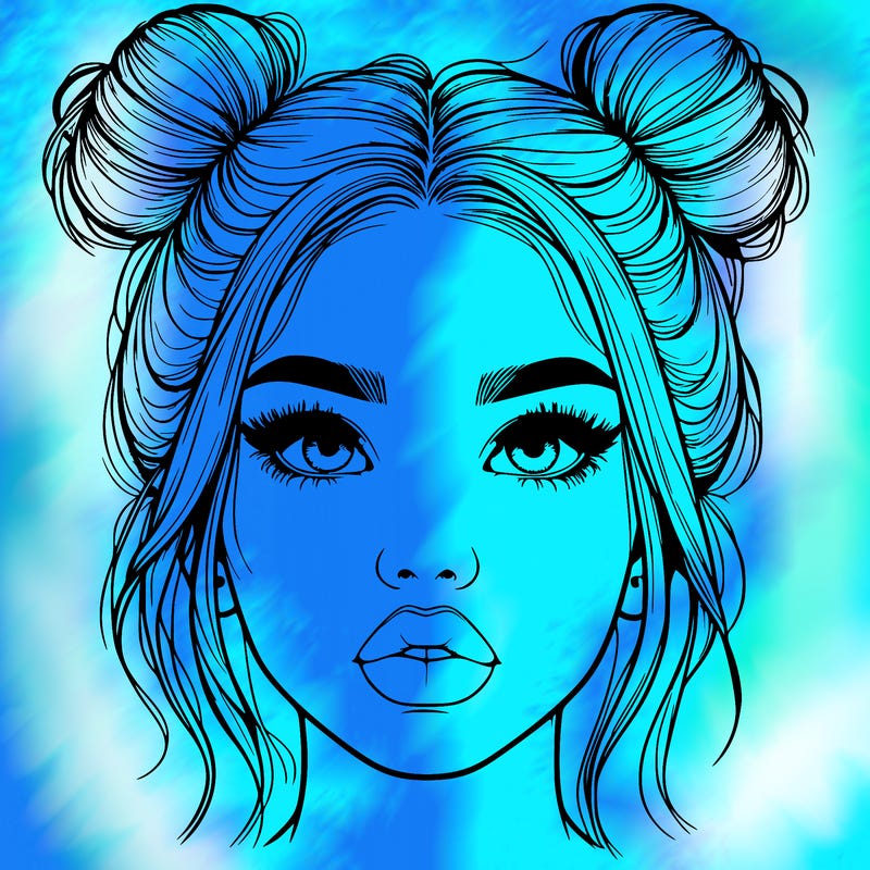 realistic girl with two buns on her hair and lips