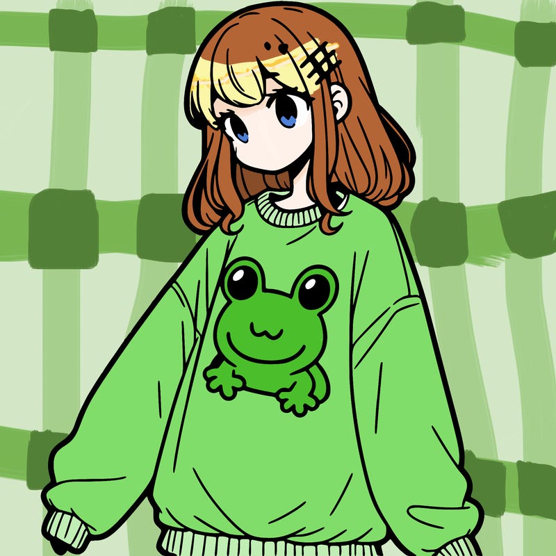 girl wearing frogging sweatshirt