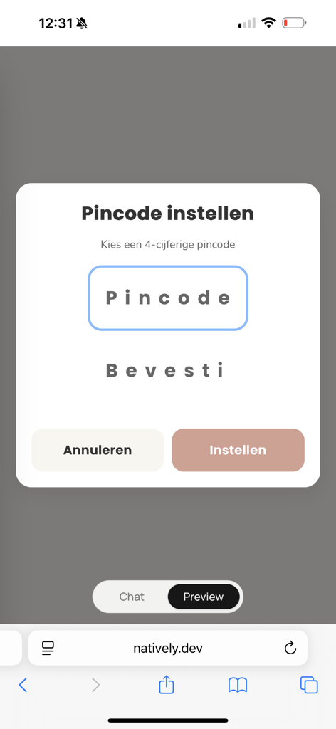 Flow Fam - Pantalla de configuración del código PIN de seguridad de la aplicación Flow Fam