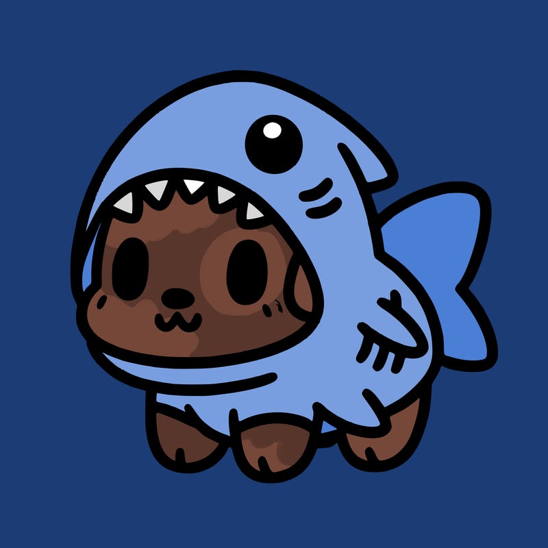 cute dog wearing a shark costume