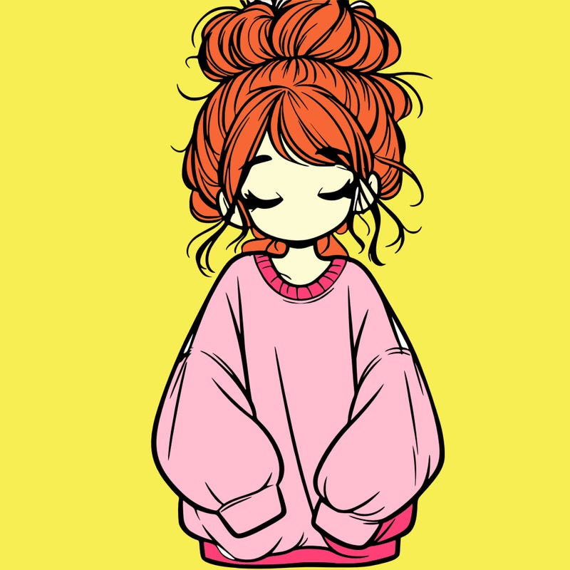 girl with baggy sweatshirt and messy bun