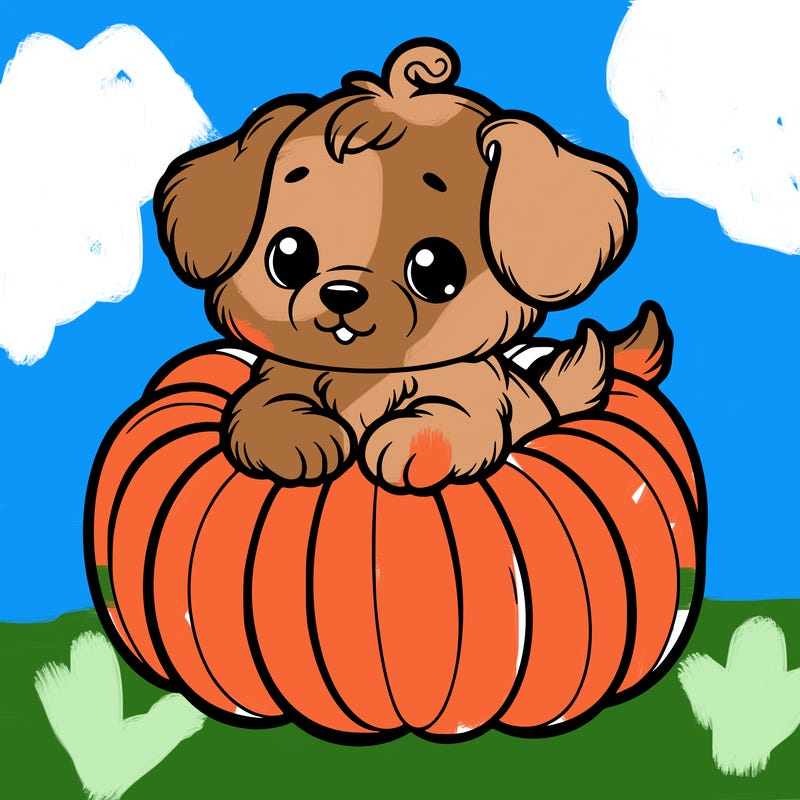 cute little puppy in a pumpkin