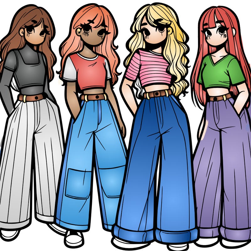 girls with wide pants and a croc top