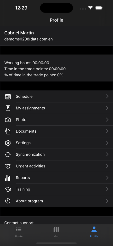 User profile dashboard in the Effie retail execution app showing work statistics and task menu
