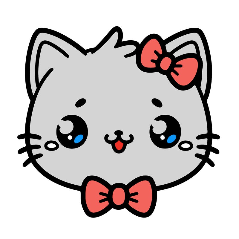 kawaii cat with a bow tie hanging from his ear