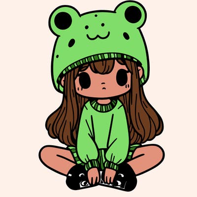 a girl wearing a frog hat and some frog socks