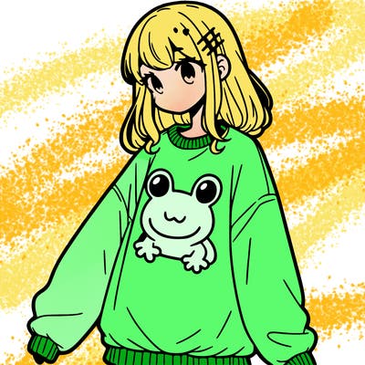 girl wearing frogging sweatshirt