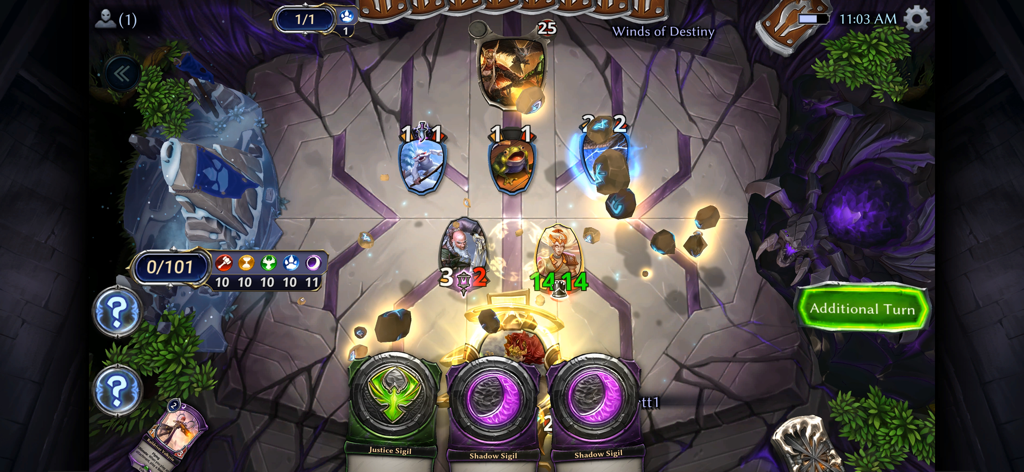 In game battle scene of Eternal Card Game showing cards and strategic interface