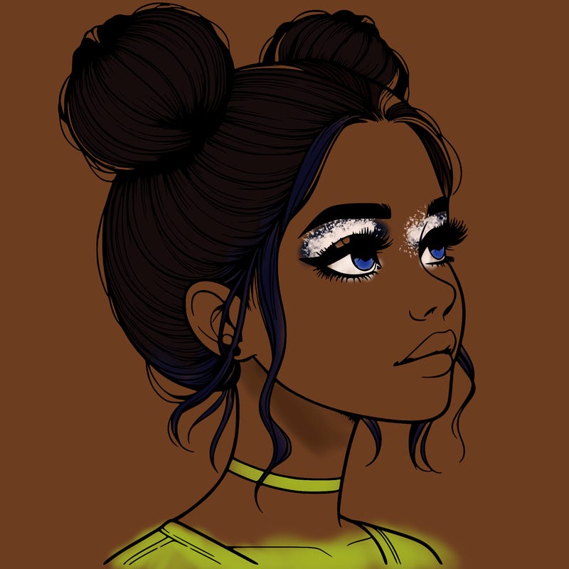 realistic girl with buns on the top of her head