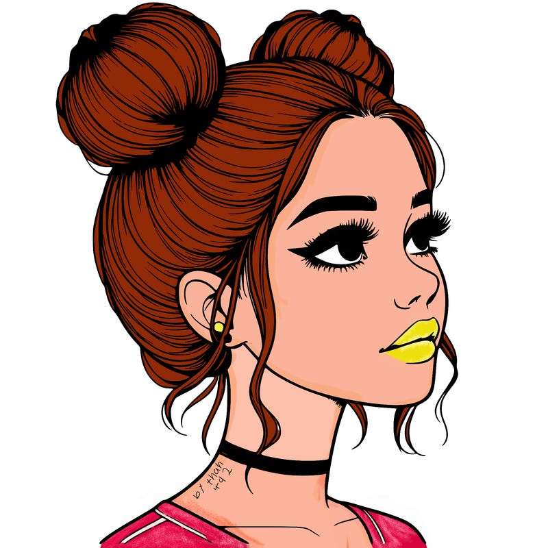 realistic girl with buns on the top of her head