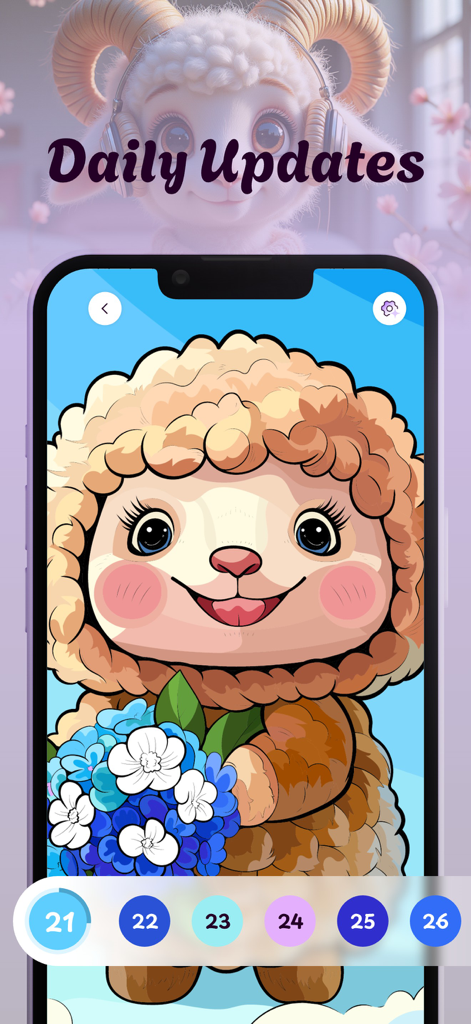 Adorable oveja de dibujos animados para pintar por número en la aplicación Pixie Color