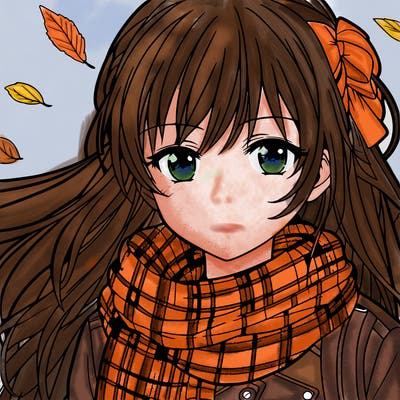 teen anime girl in fall wearing a scarf
