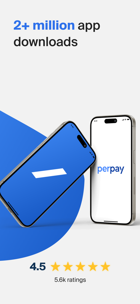 Perpay app display showing over two million downloads and a four point five star rating