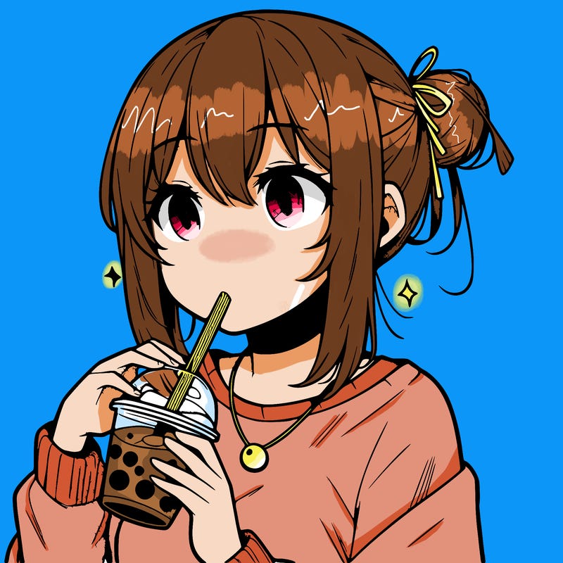 manga character drinking boba