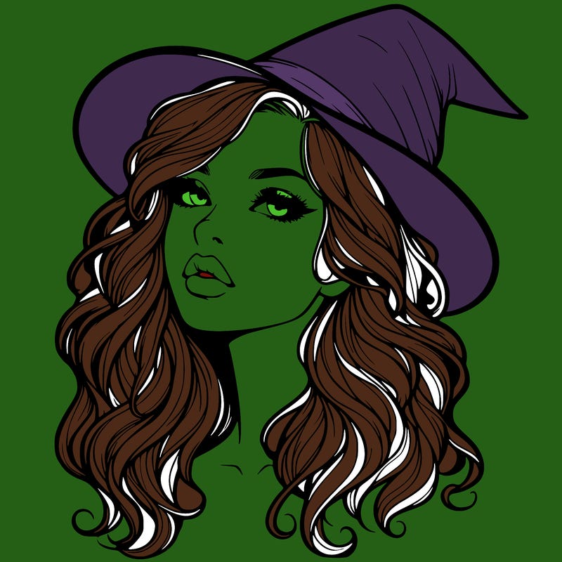realistic witch girl with wavy hair and lips