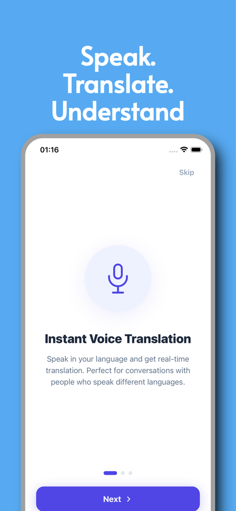 VoiceBridge: Voice Translator - VoiceBridge app onboarding screen for instant voice translation