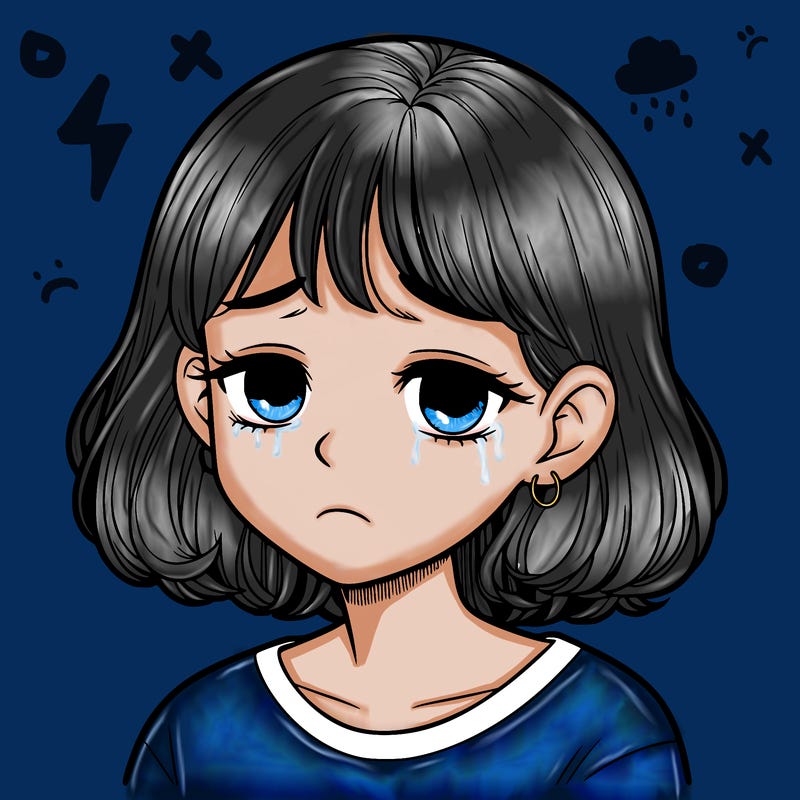 realistic girl with tired expression