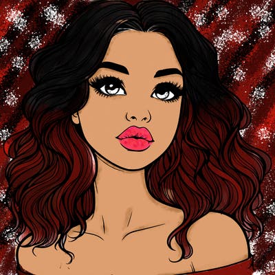 realistic girl with wavy hair and lips