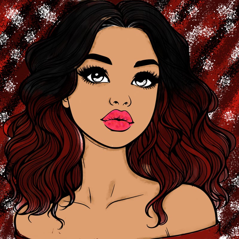 realistic girl with wavy hair and lips