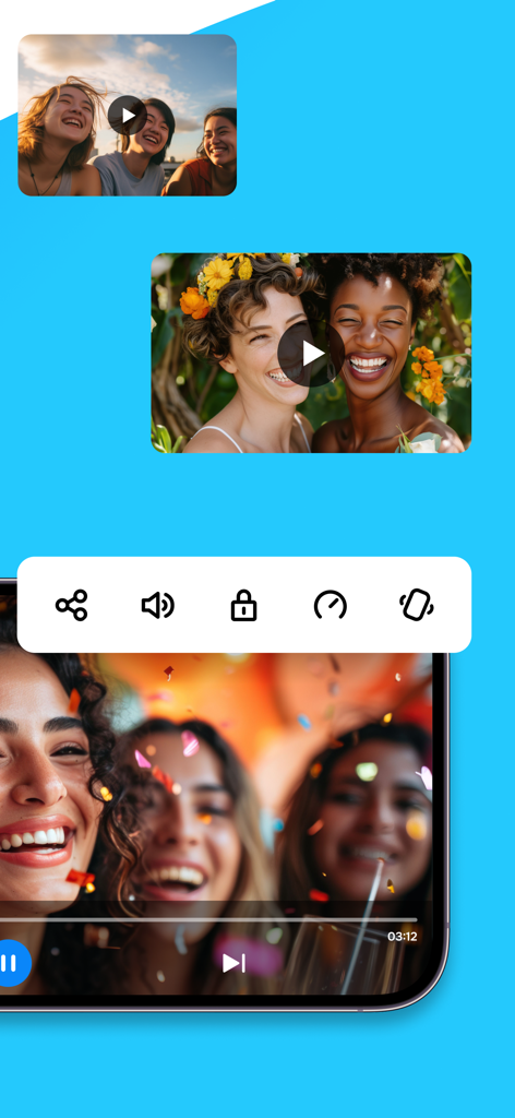 Gallery: Hide Photo Vault - Interfaz de reproductor de vídeo seguro con bloqueo de privacidad y opciones para compartir