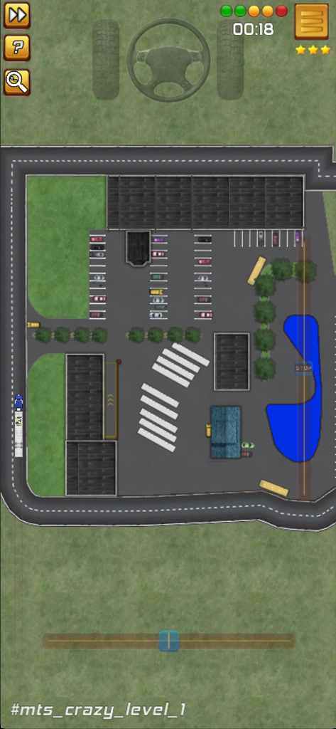 My U.S. Trucking Skills - Top-down view of a semi-truck maneuvering through a tight parking lot in the My U.S. Trucking Skills game