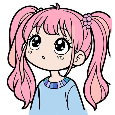 a girl with pigtails looking up