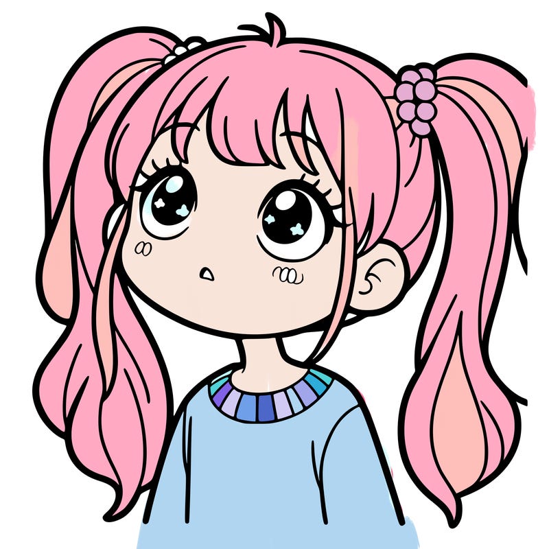 a girl with pigtails looking up