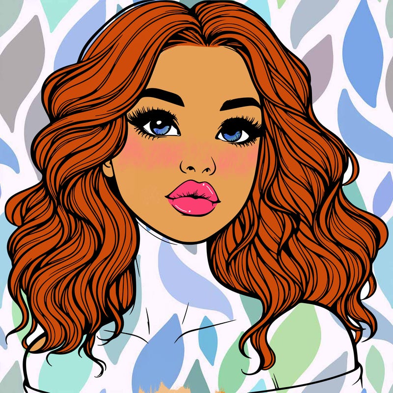 realistic girl with wavy hair and lips