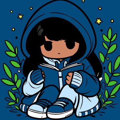 girl in oversized hoodie reading a book
