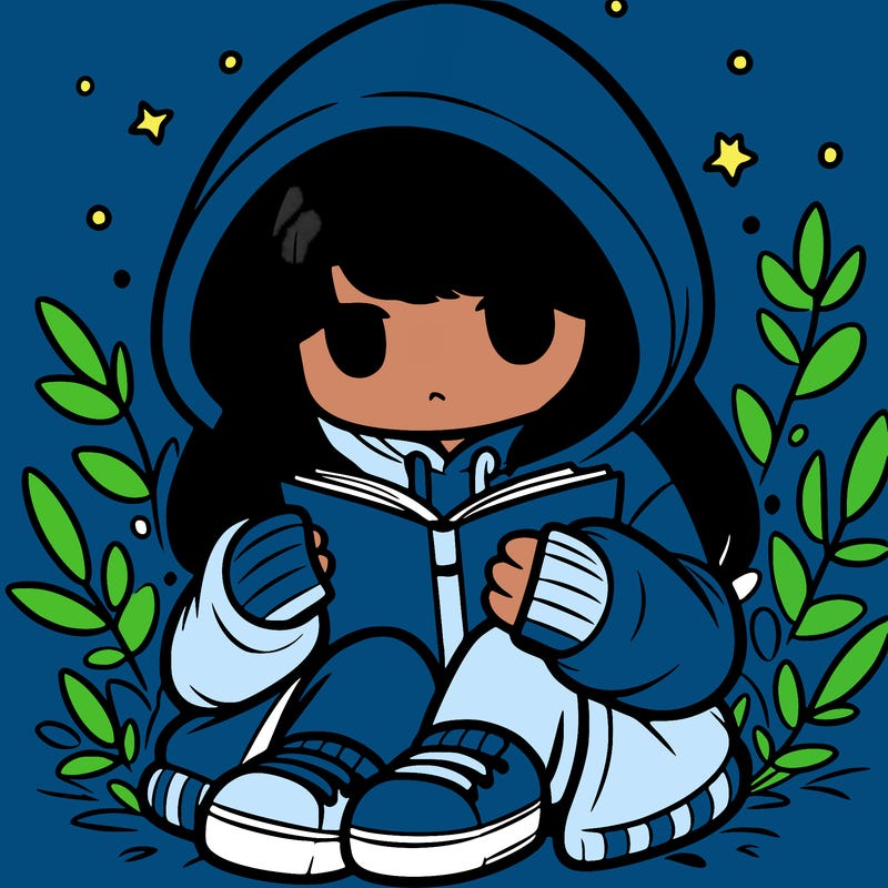 girl in oversized hoodie reading a book