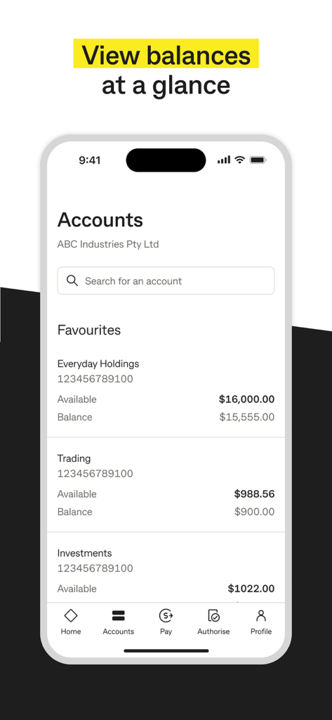 CommBiz - CommBiz app interface showing business account balances and transaction overview