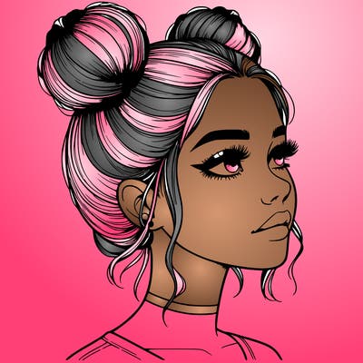 realistic girl with buns on the top of her head