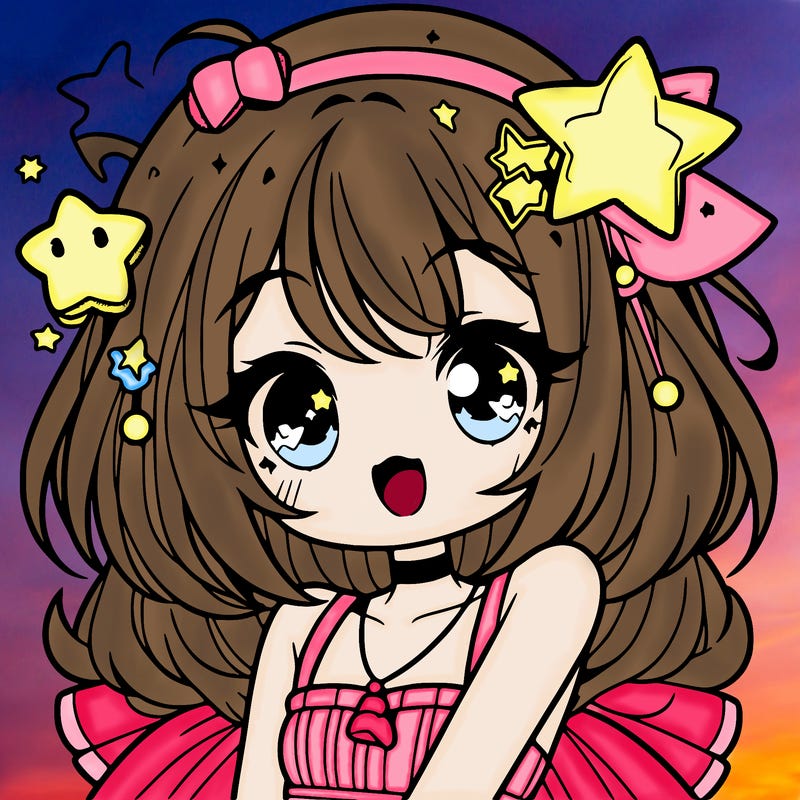 cute anime girl with star accessories