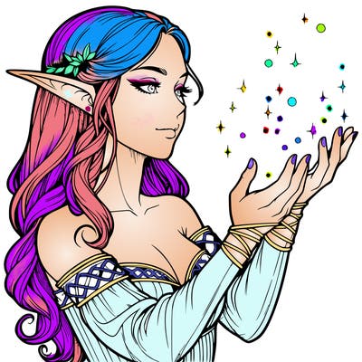 realistic elf girl doing magic