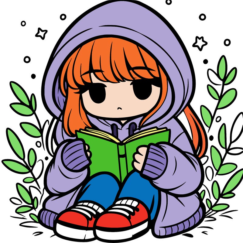 girl in oversized hoodie reading a book