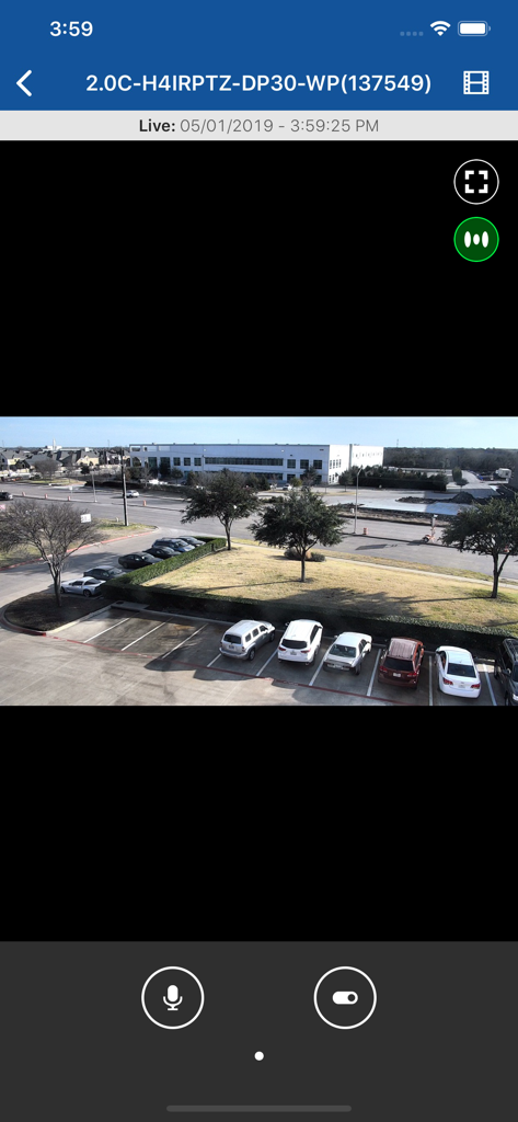 ACC Mobile 3 - Live security camera feed of a corporate parking lot and warehouse building on the ACC Mobile 3 app