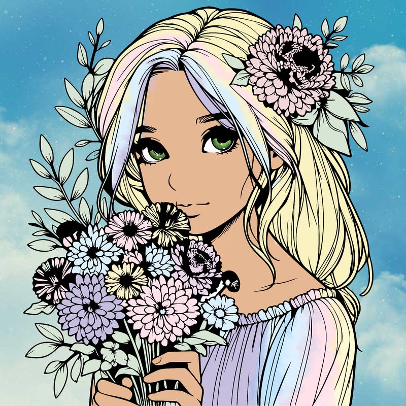 realistic girl with flowers