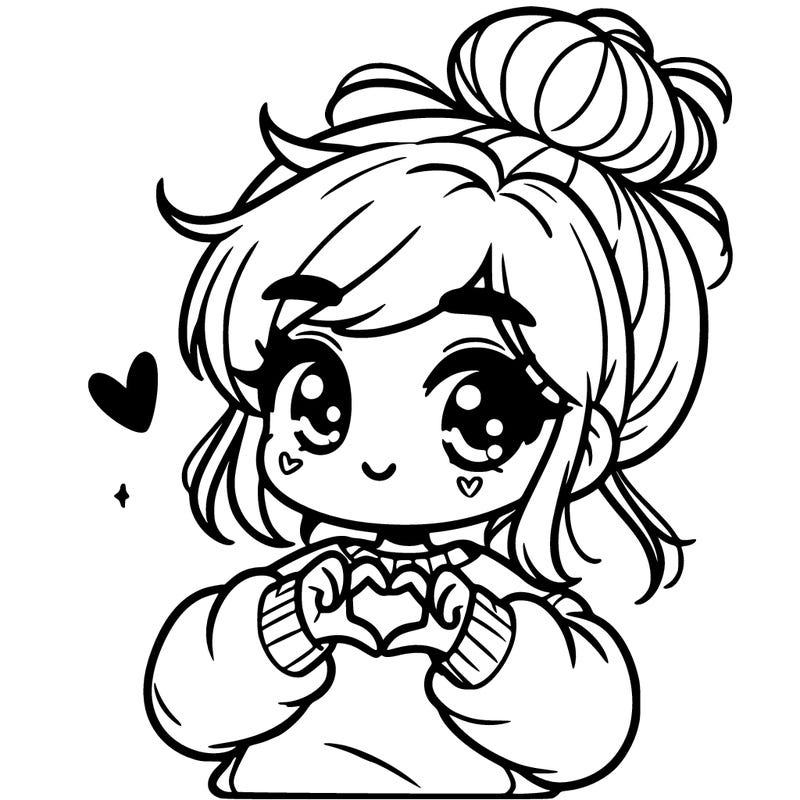 cute girl with messy bun and an over sized sweatshirt doing the heart sign