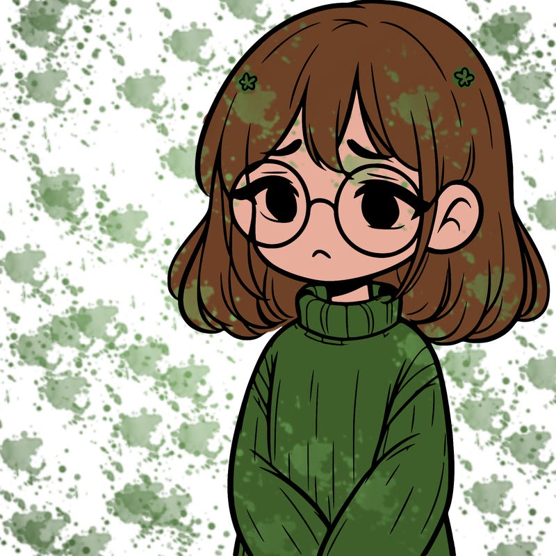 sad girl with glasses in a sweater