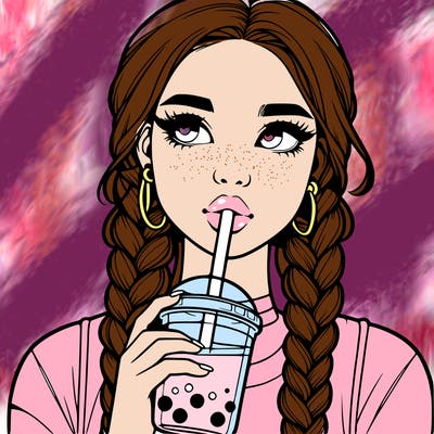 realistic girl with braided hair drinking boba