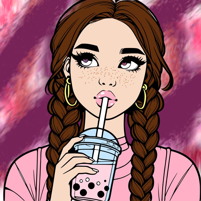 realistic girl with braided hair drinking boba