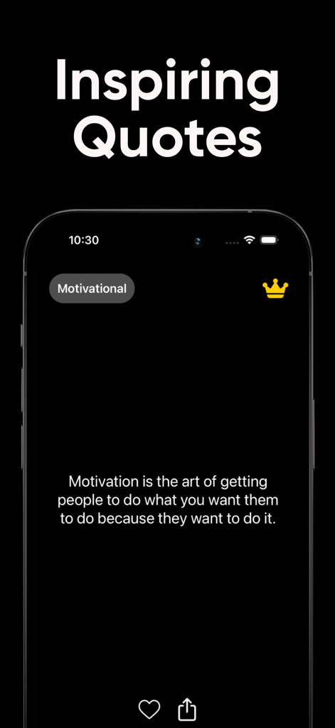 Motivational Quotes - Widget - Minimalist iPhone app interface showing an inspiring motivational quote on a dark background.