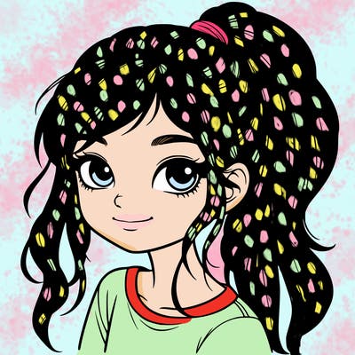 realistic girl with ponytail