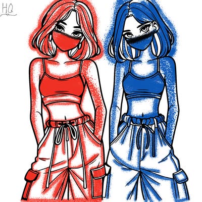 two girls with crop top with baggy pants