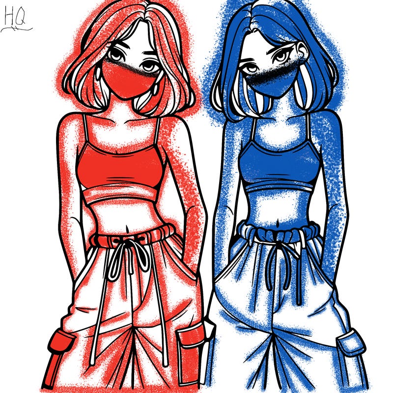 two girls with crop top with baggy pants