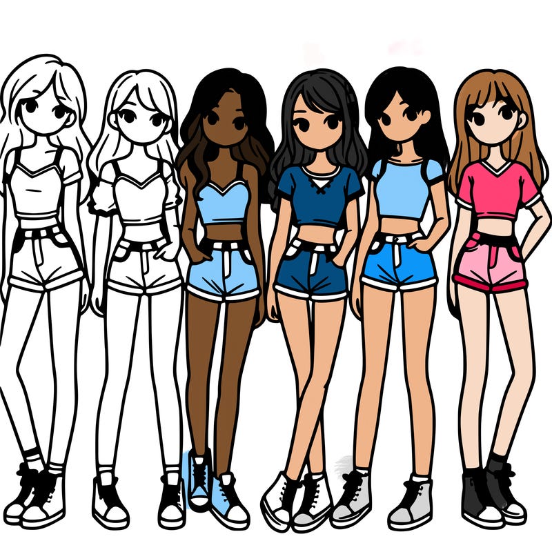 a group of girls wearing crop tops and shorts