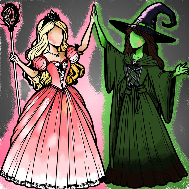 detailed realistic split of a princess and a witch