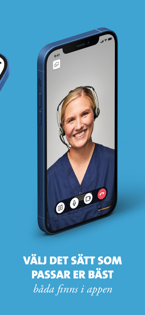 Evidensia: Vet appointments - Smartphone screen showing a video consultation with a smiling veterinarian